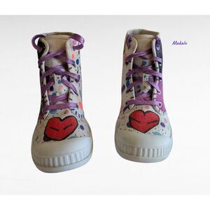 Makalu Frankie Canvas Boots 8.5 Hand Painted Art Hearts Music Lace Up